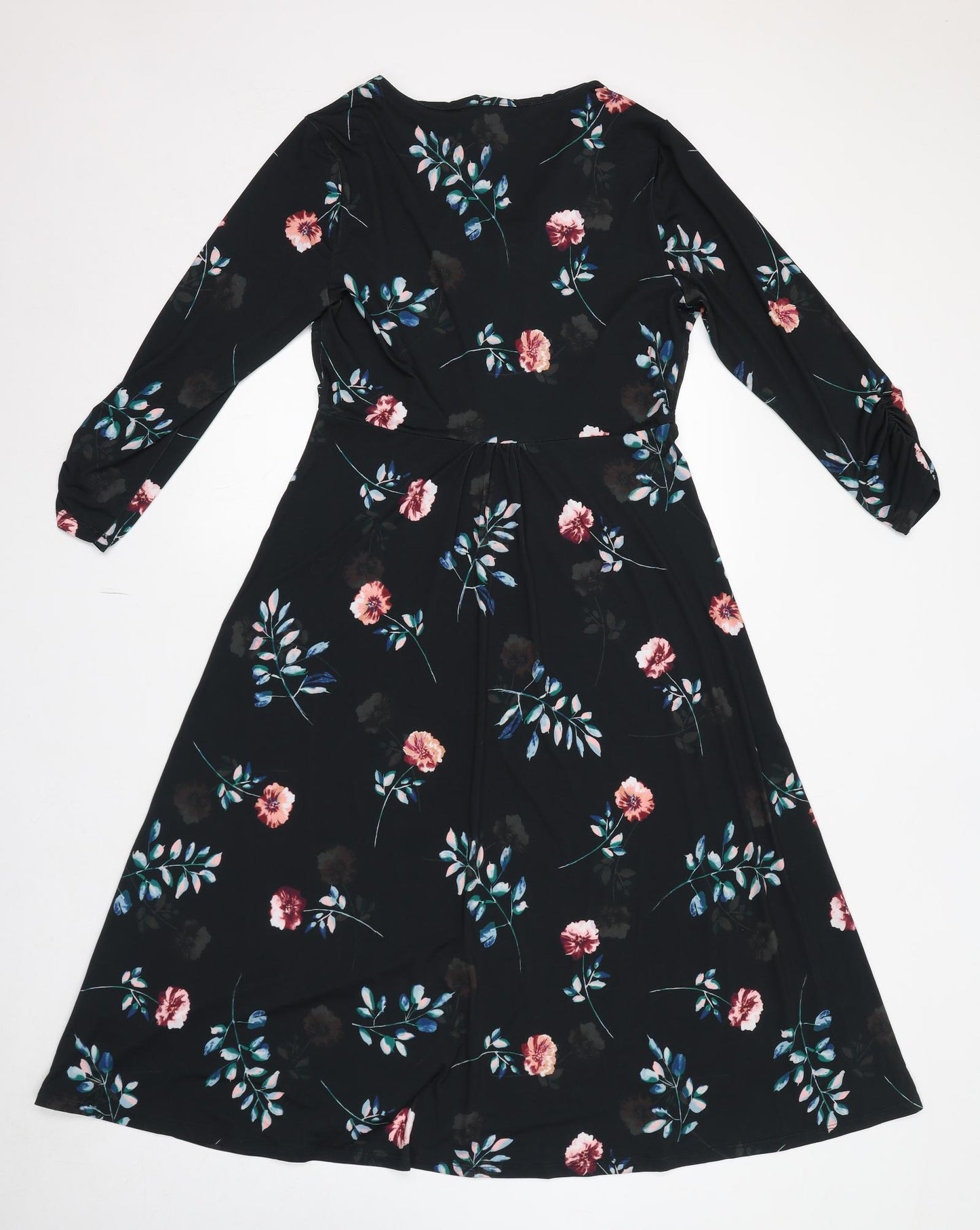 Monsoon Womens Black Floral Polyester A-Line Size 14 V-Neck Pullover