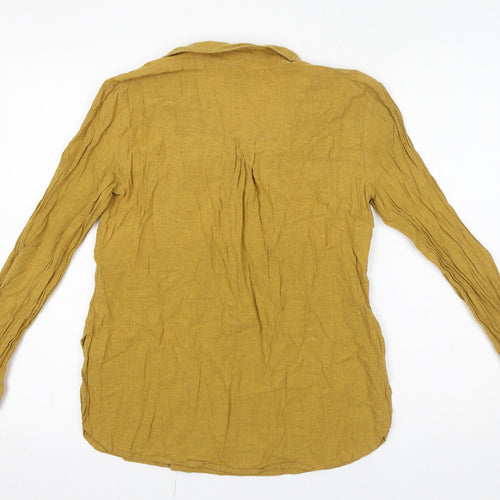 New Look Womens Yellow Cotton Basic Blouse Size 10 Collared