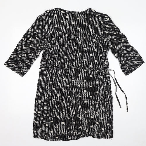 Only Womens Black Polka Dot Viscose A-Line Size 10 V-Neck Pullover