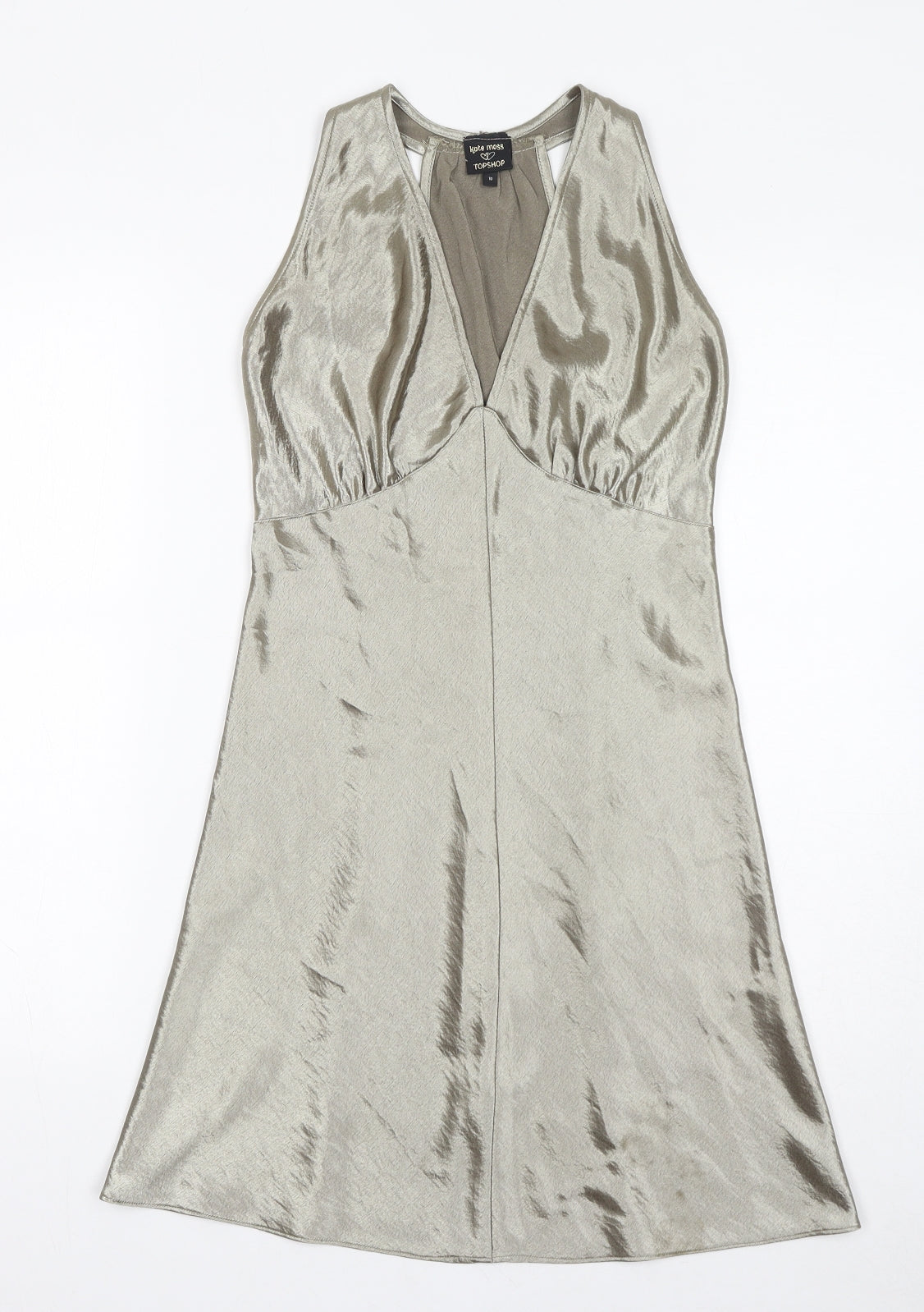 Topshop Womens Gold Polyester Slip Dress Size 10 V-Neck Zip