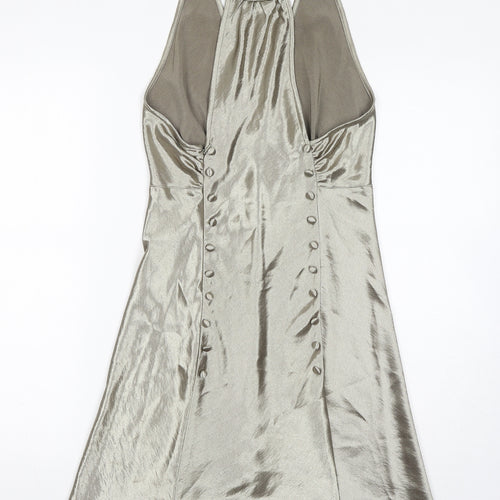 Topshop Womens Gold Polyester Slip Dress Size 10 V-Neck Zip