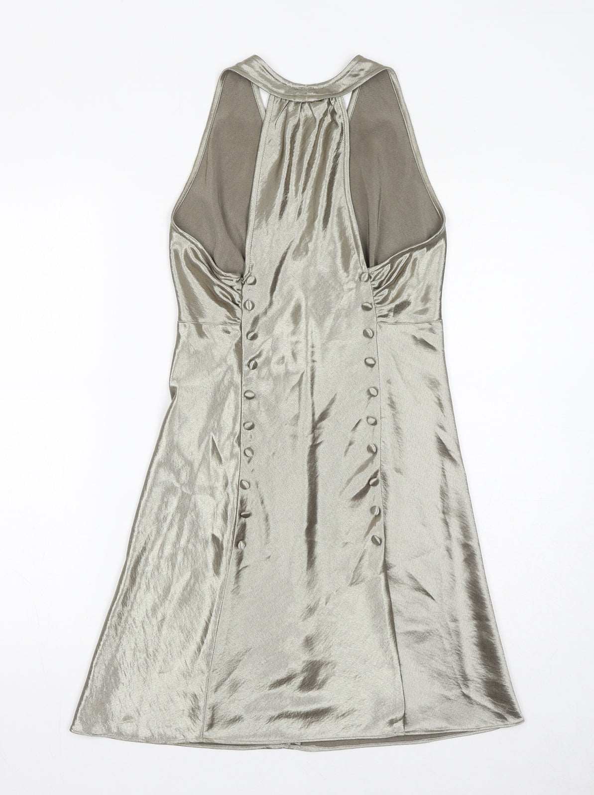 Topshop Womens Gold Polyester Slip Dress Size 10 V-Neck Zip