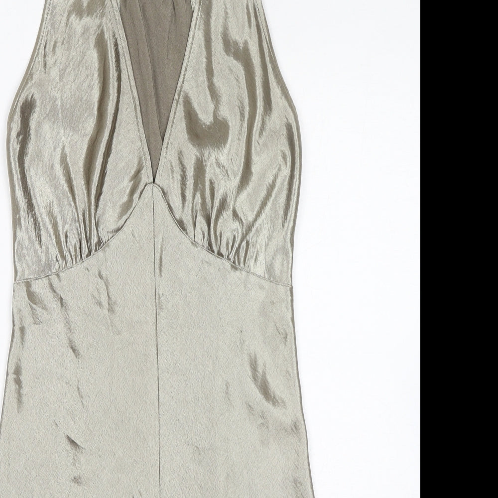 Topshop Womens Gold Polyester Slip Dress Size 10 V-Neck Zip
