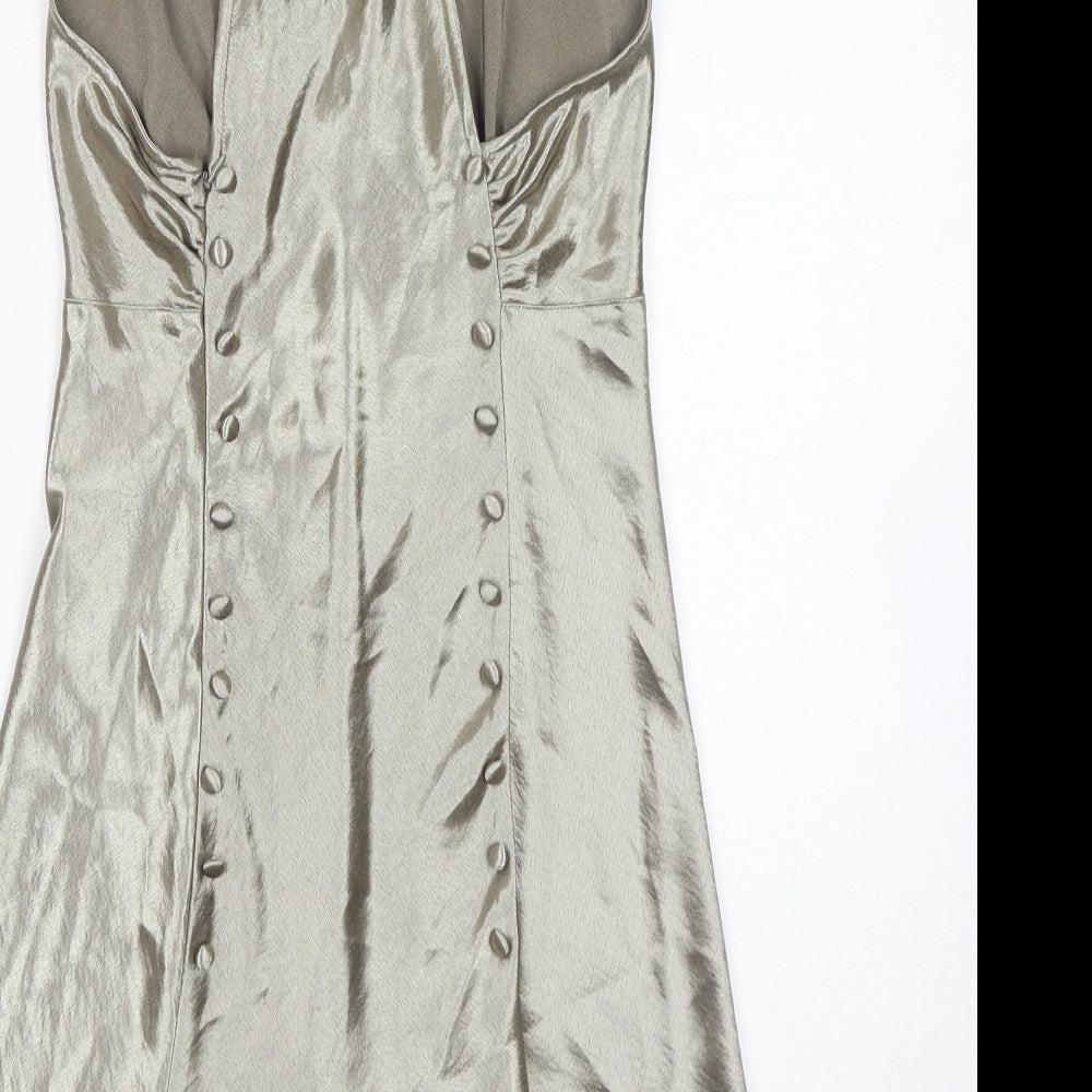 Topshop Womens Gold Polyester Slip Dress Size 10 V-Neck Zip
