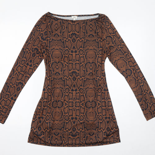 River Island Womens Brown Animal Print Polyester Bodycon Size 10 Boat Neck Pullover - Snakeskin pattern