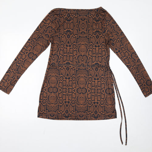 River Island Womens Brown Animal Print Polyester Bodycon Size 10 Boat Neck Pullover - Snakeskin pattern