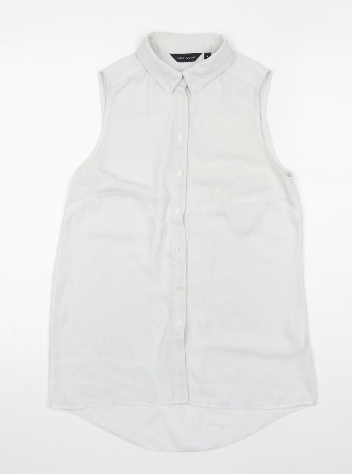 New Look Womens White Polyester Basic Button-Up Size 8 Collared