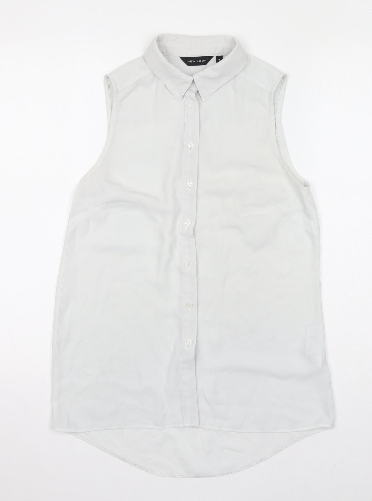 New Look Womens White Polyester Basic Button-Up Size 8 Collared