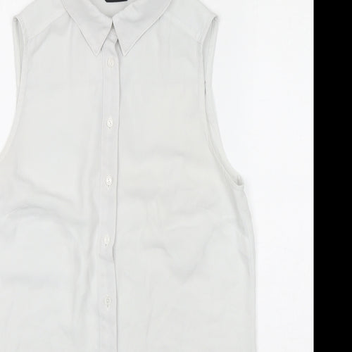 New Look Womens White Polyester Basic Button-Up Size 8 Collared