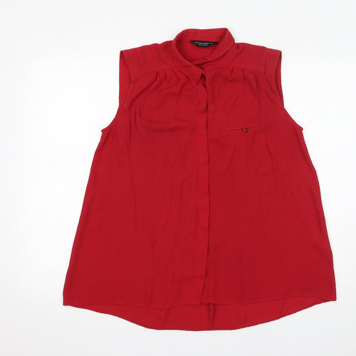 Dorothy Perkins Womens Red Polyester Basic Button-Up Size 12 Collared
