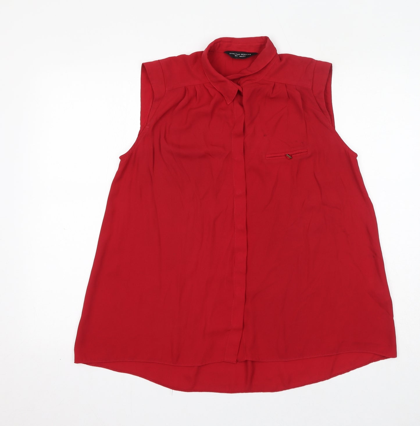 Dorothy Perkins Womens Red Polyester Basic Button-Up Size 12 Collared