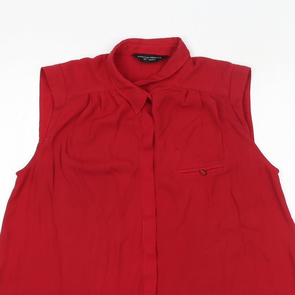 Dorothy Perkins Womens Red Polyester Basic Button-Up Size 12 Collared