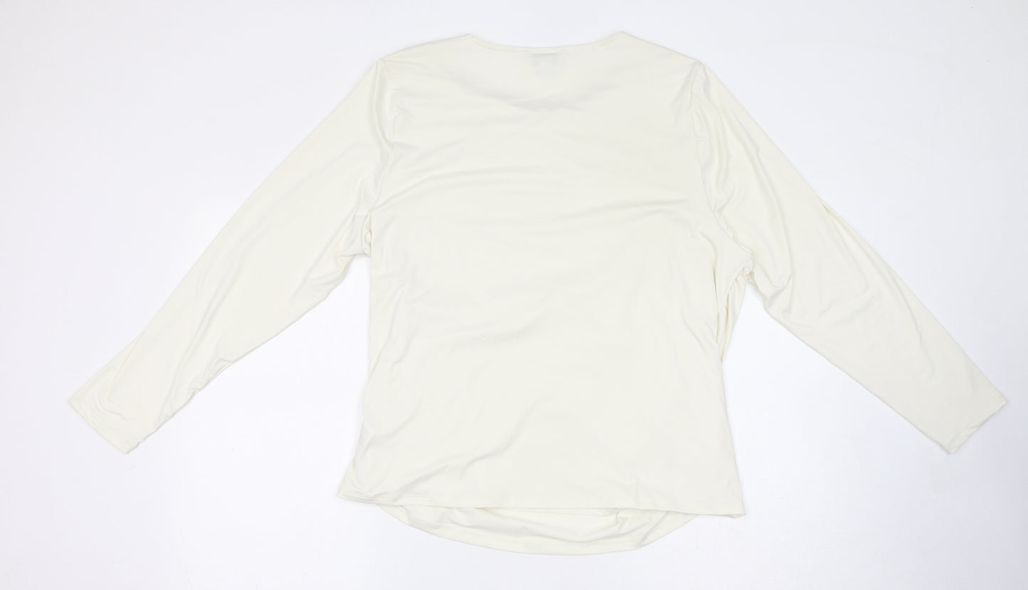 Marks and Spencer Womens Ivory Polyester Basic Blouse Size 22 Round Neck