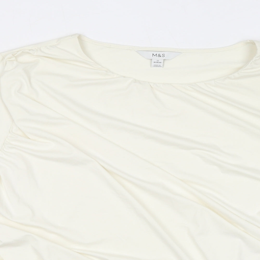 Marks and Spencer Womens Ivory Polyester Basic Blouse Size 22 Round Neck