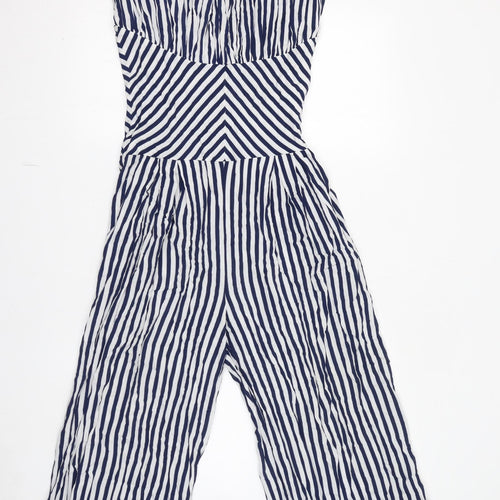 Collectif Womens Blue Striped 100% Cotton Jumpsuit One-Piece Size 10 L27 in Zip