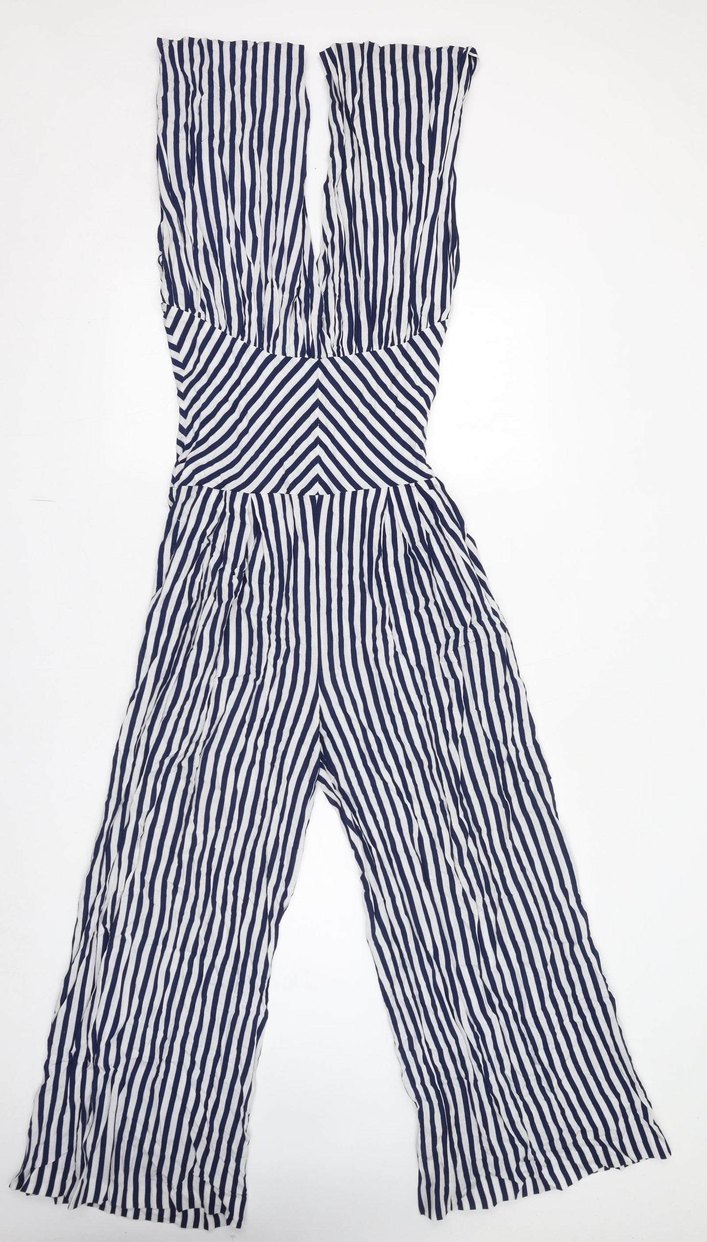 Collectif Womens Blue Striped 100% Cotton Jumpsuit One-Piece Size 10 L27 in Zip