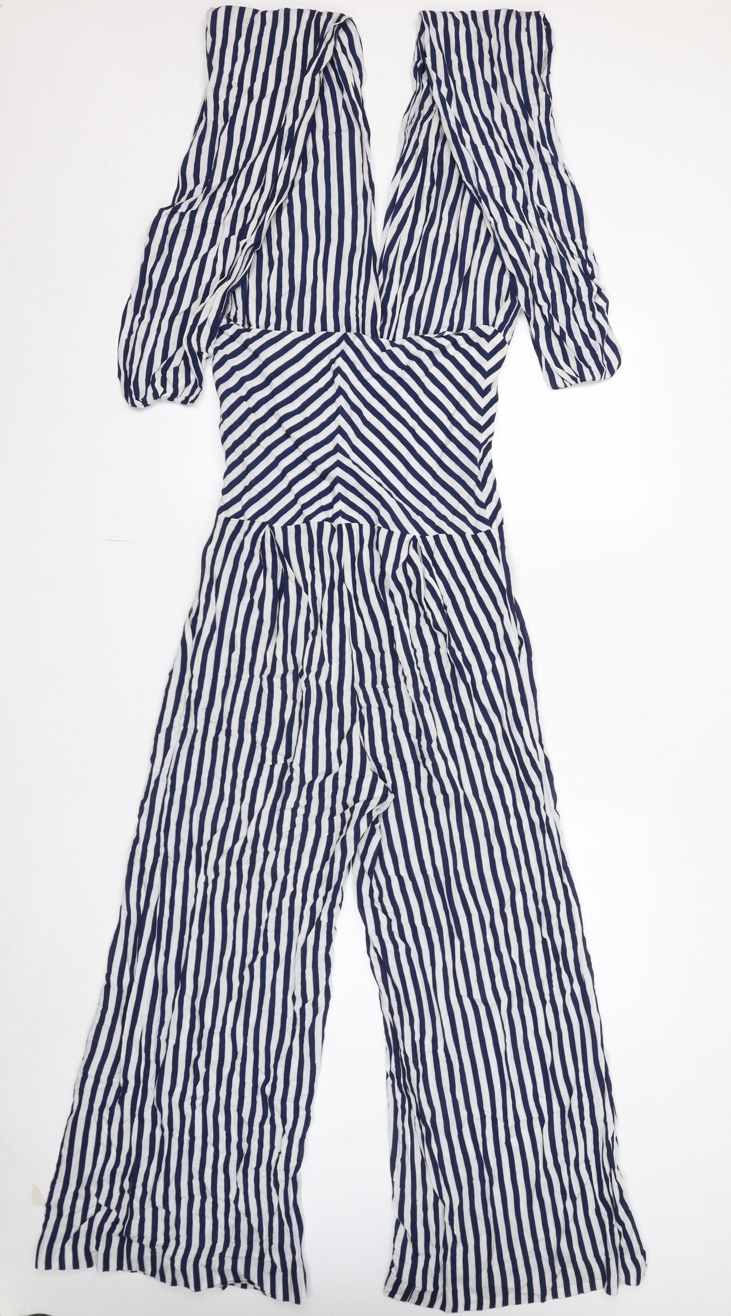 Collectif Womens Blue Striped 100% Cotton Jumpsuit One-Piece Size 10 L27 in Zip
