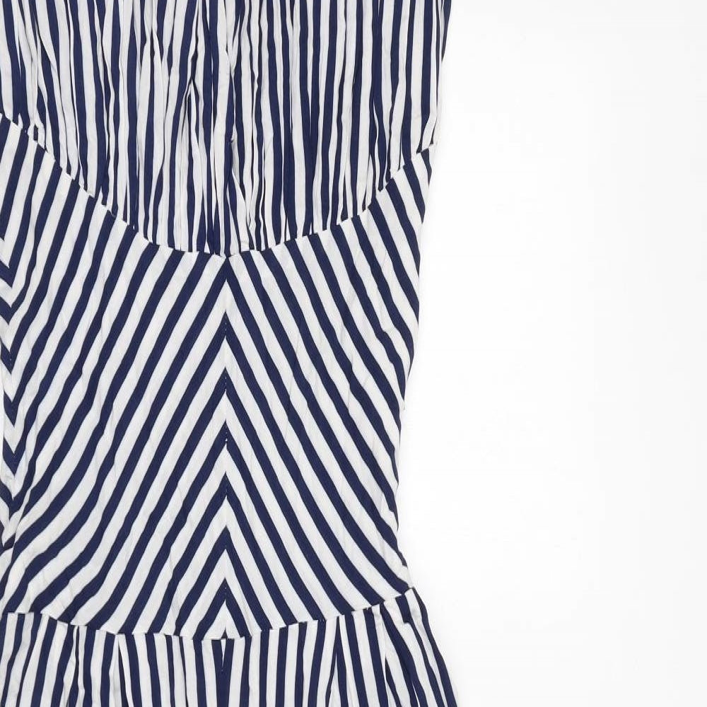 Collectif Womens Blue Striped 100% Cotton Jumpsuit One-Piece Size 10 L27 in Zip