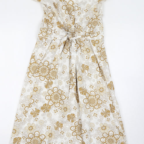 Moda Womens White Floral 100% Cotton A-Line Size 10 V-Neck Pullover