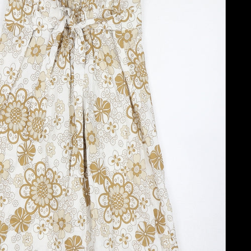 Moda Womens White Floral 100% Cotton A-Line Size 10 V-Neck Pullover