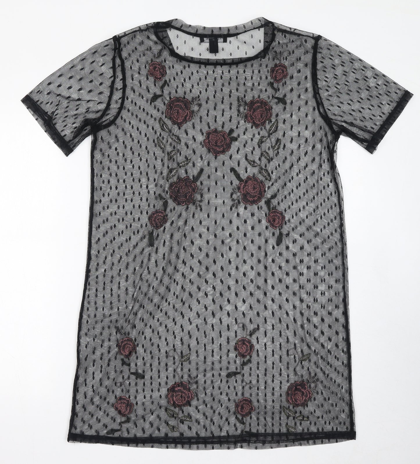 New Look Womens Black Geometric Polyester Shift Size 12 Crew Neck Pullover