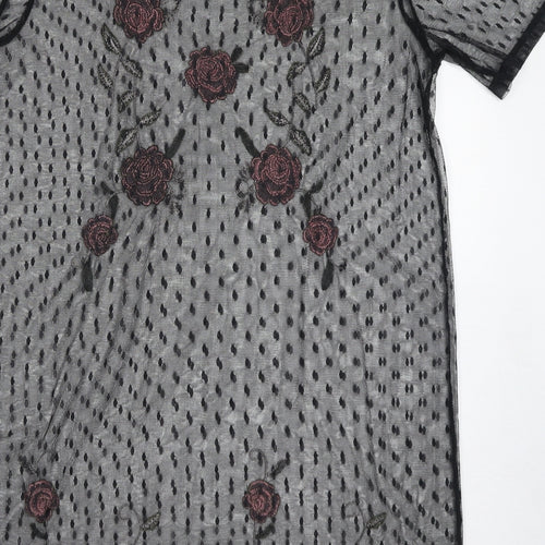 New Look Womens Black Geometric Polyester Shift Size 12 Crew Neck Pullover