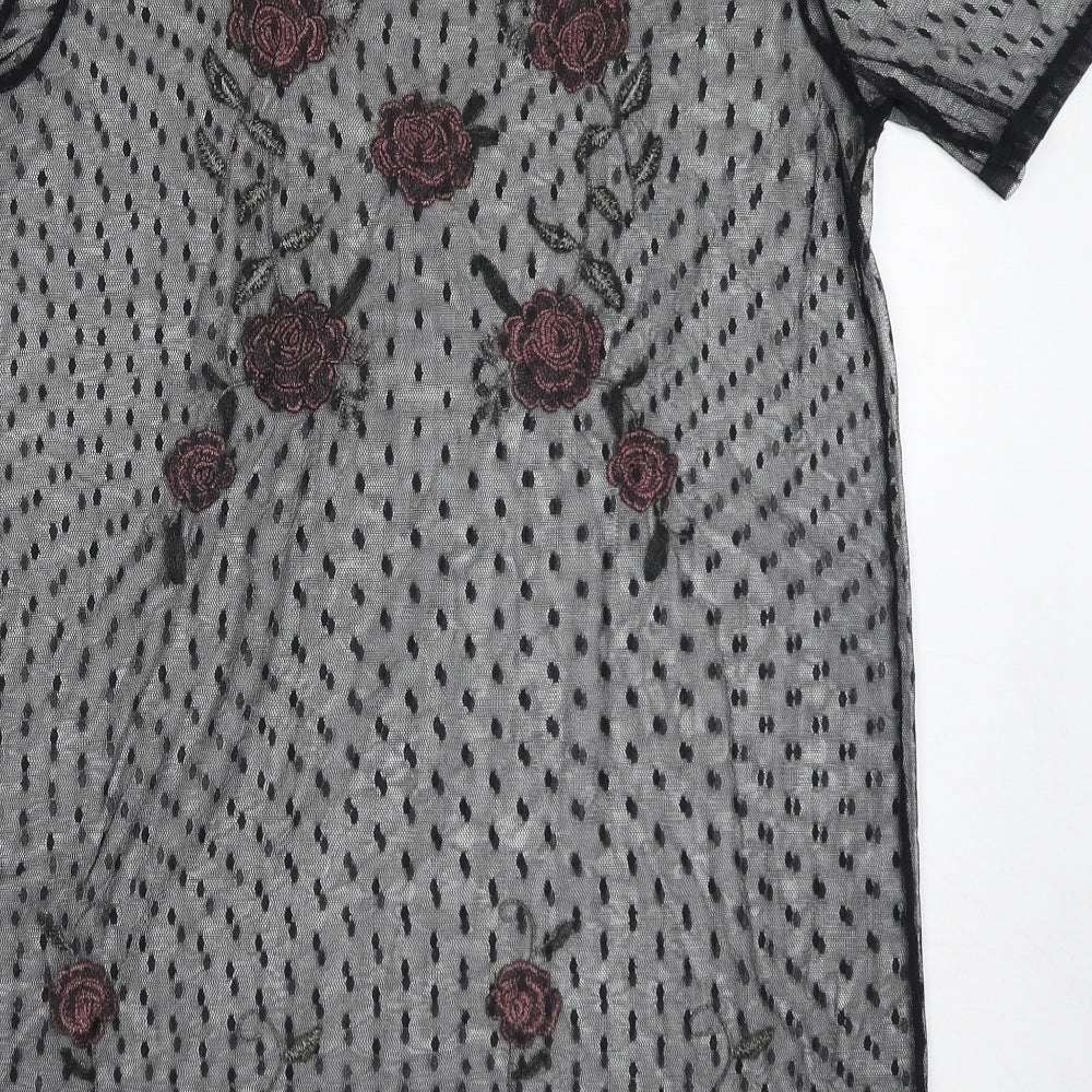 New Look Womens Black Geometric Polyester Shift Size 12 Crew Neck Pullover