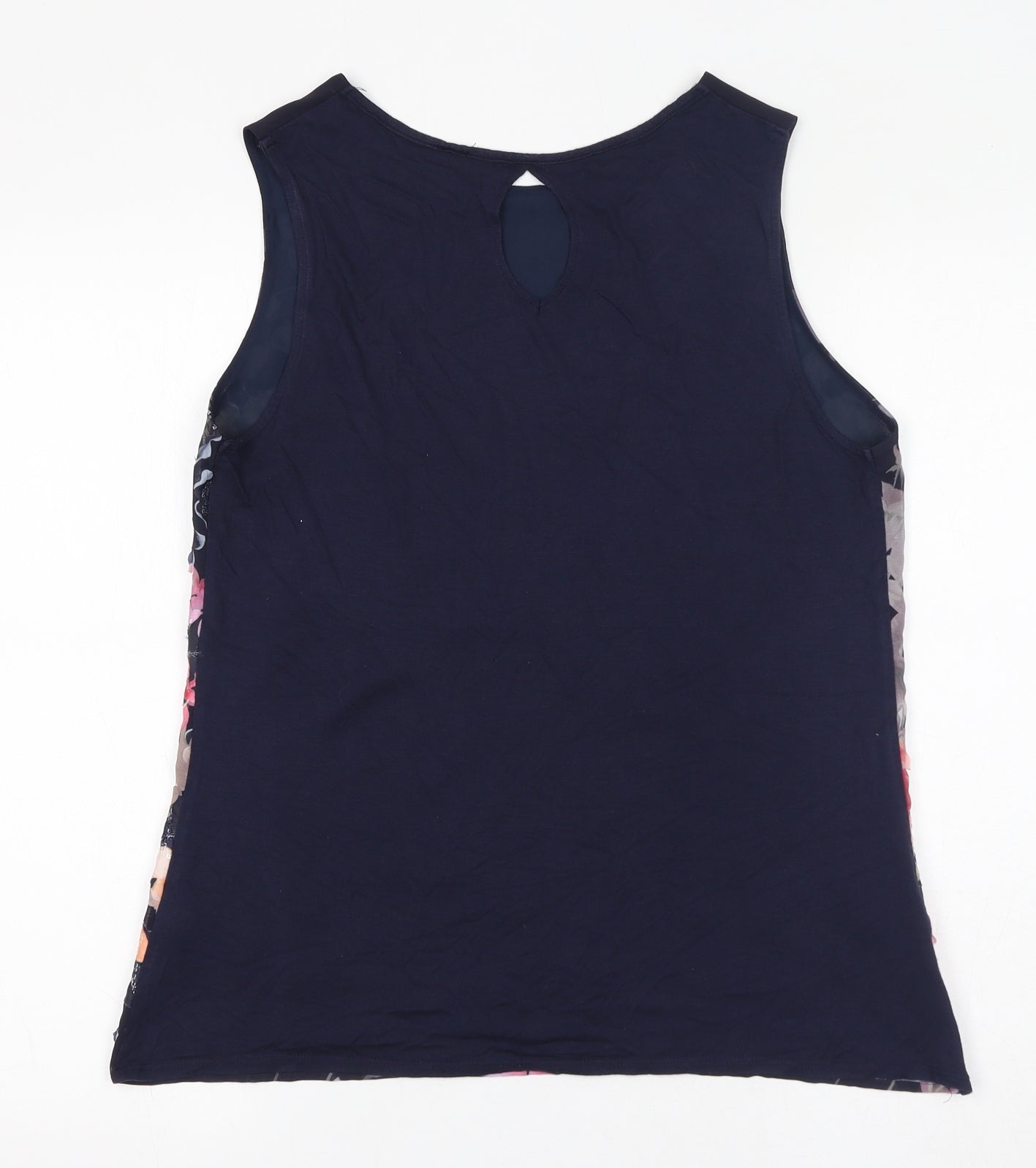 NEXT Womens Blue Floral Polyester Basic Tank Size 12 Round Neck