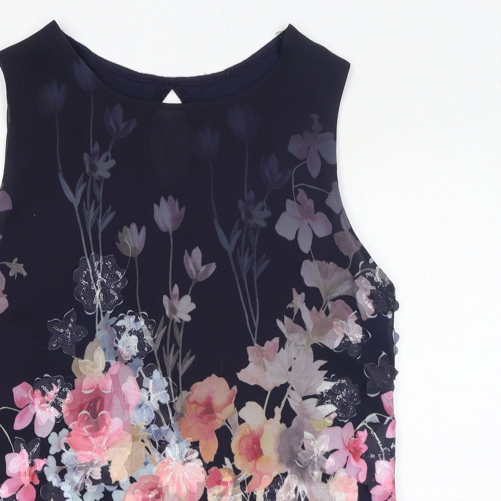 NEXT Womens Blue Floral Polyester Basic Tank Size 12 Round Neck