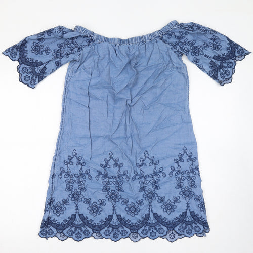 New Look Womens Blue Lyocell Mini Size 10 Off the Shoulder Pullover