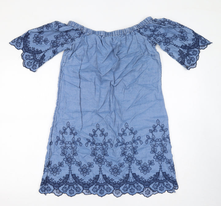New Look Womens Blue Lyocell Mini Size 10 Off the Shoulder Pullover