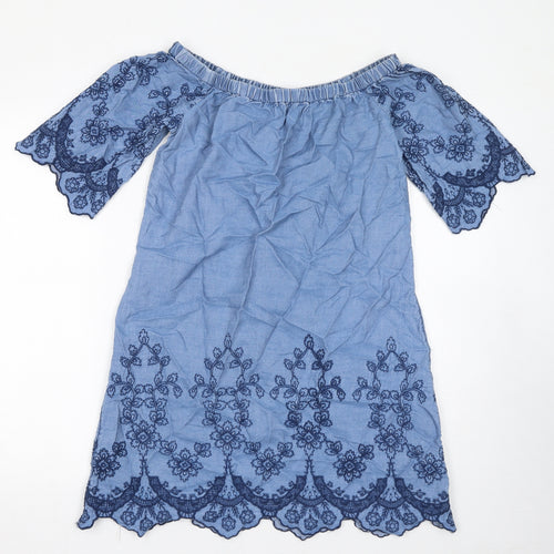 New Look Womens Blue Lyocell Mini Size 10 Off the Shoulder Pullover