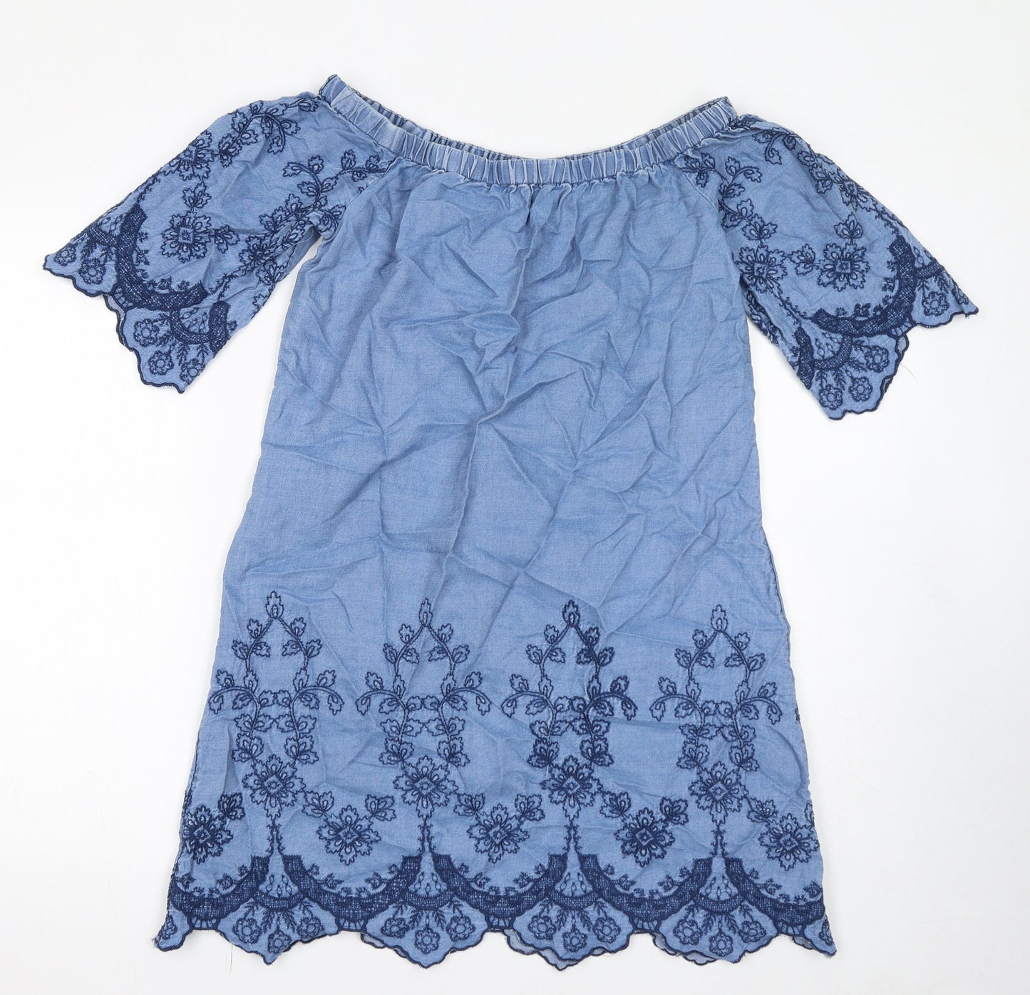 New Look Womens Blue Lyocell Mini Size 10 Off the Shoulder Pullover