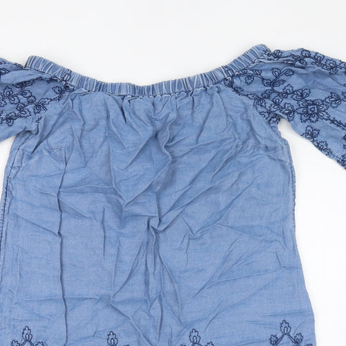 New Look Womens Blue Lyocell Mini Size 10 Off the Shoulder Pullover