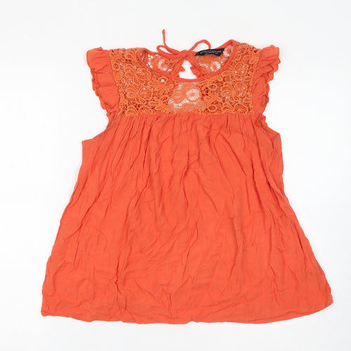 Dorothy Perkins Womens Orange Cotton Basic Tank Size 8 Round Neck