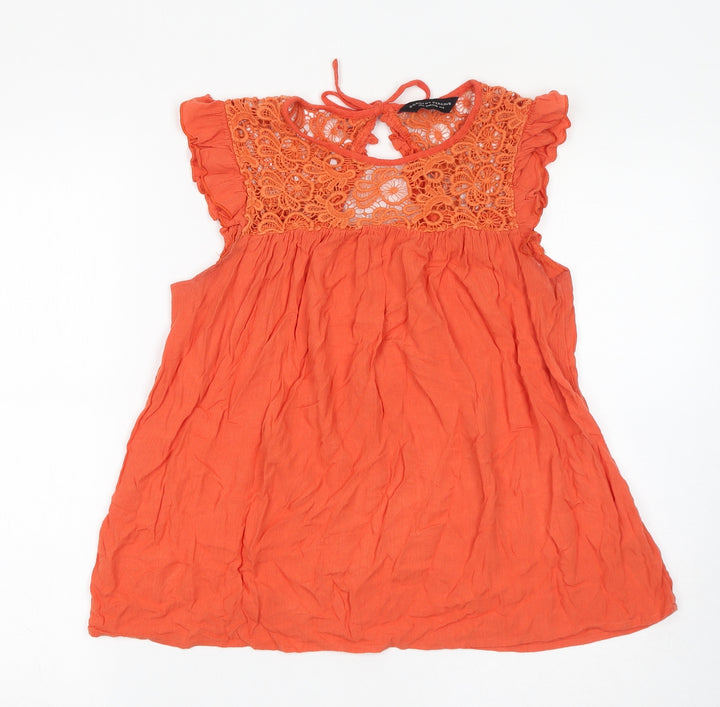 Dorothy Perkins Womens Orange Cotton Basic Tank Size 8 Round Neck