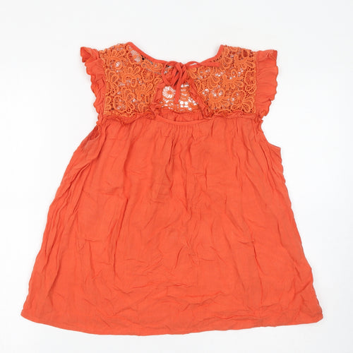 Dorothy Perkins Womens Orange Cotton Basic Tank Size 8 Round Neck