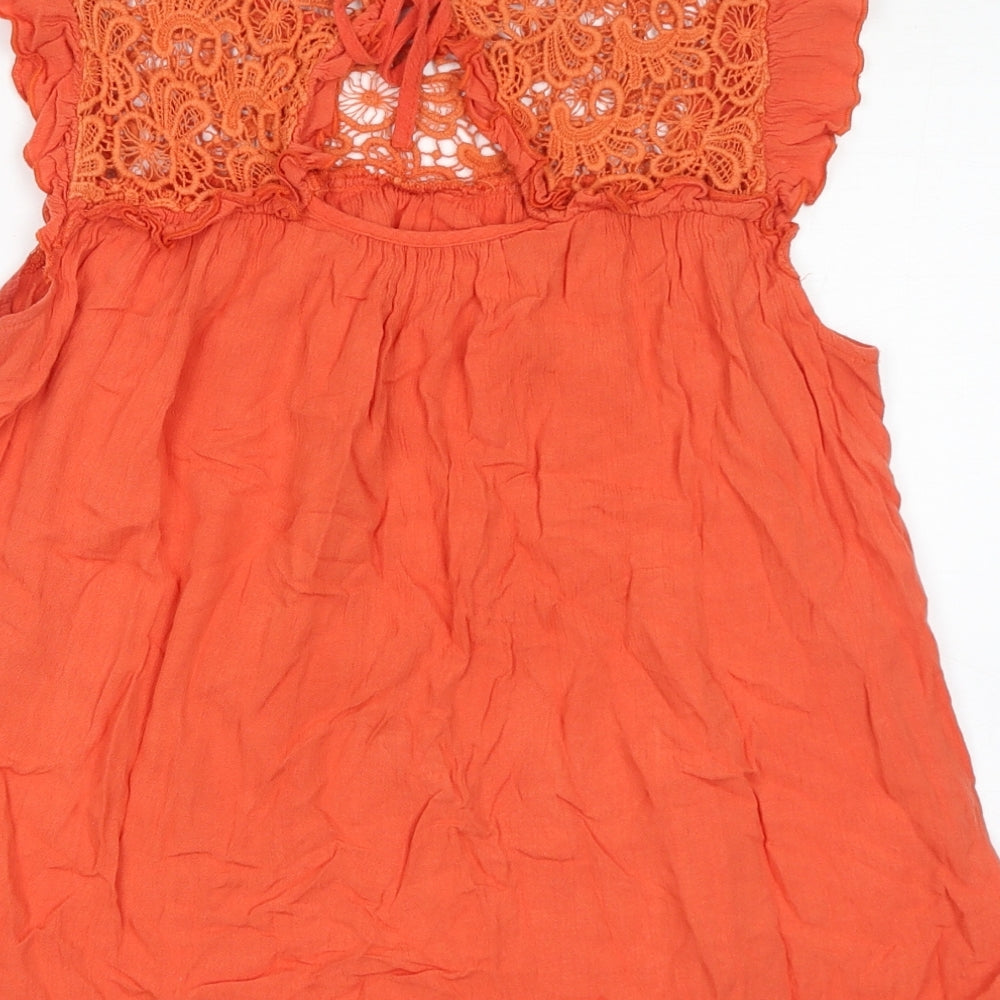 Dorothy Perkins Womens Orange Cotton Basic Tank Size 8 Round Neck