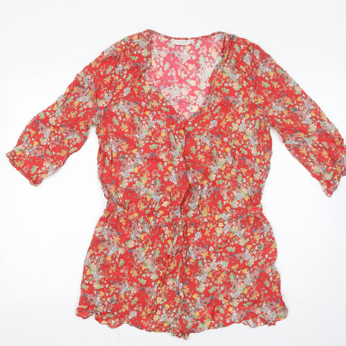 Pull&Bear Womens Red Floral Viscose Playsuit One-Piece Size L L13 in Pullover