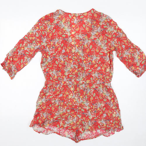 Pull&Bear Womens Red Floral Viscose Playsuit One-Piece Size L L13 in Pullover