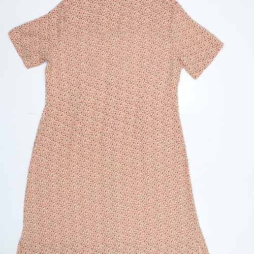 Marks and Spencer Womens Beige Geometric Polyester A-Line Size 18 V-Neck Button