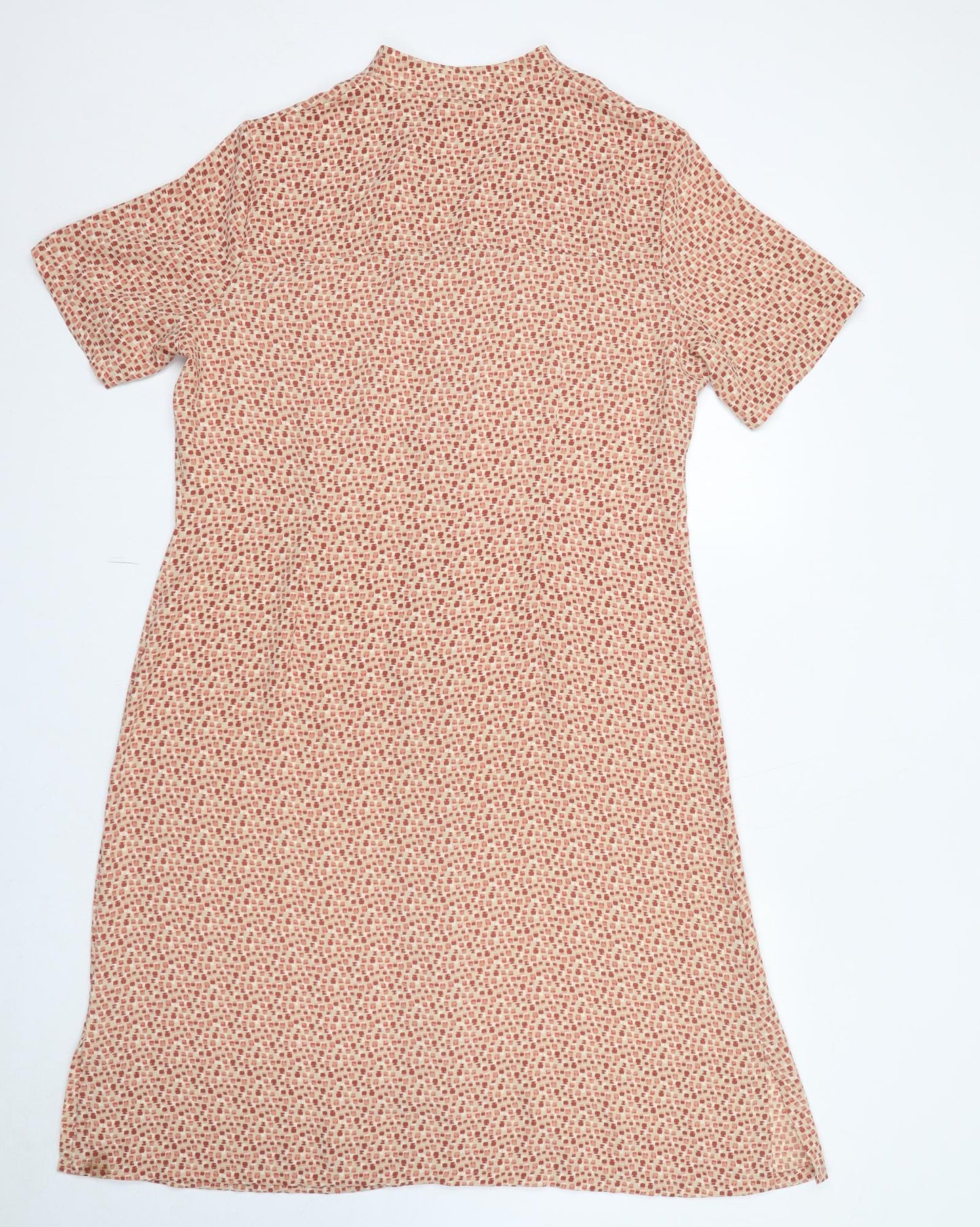 Marks and Spencer Womens Beige Geometric Polyester A-Line Size 18 V-Neck Button