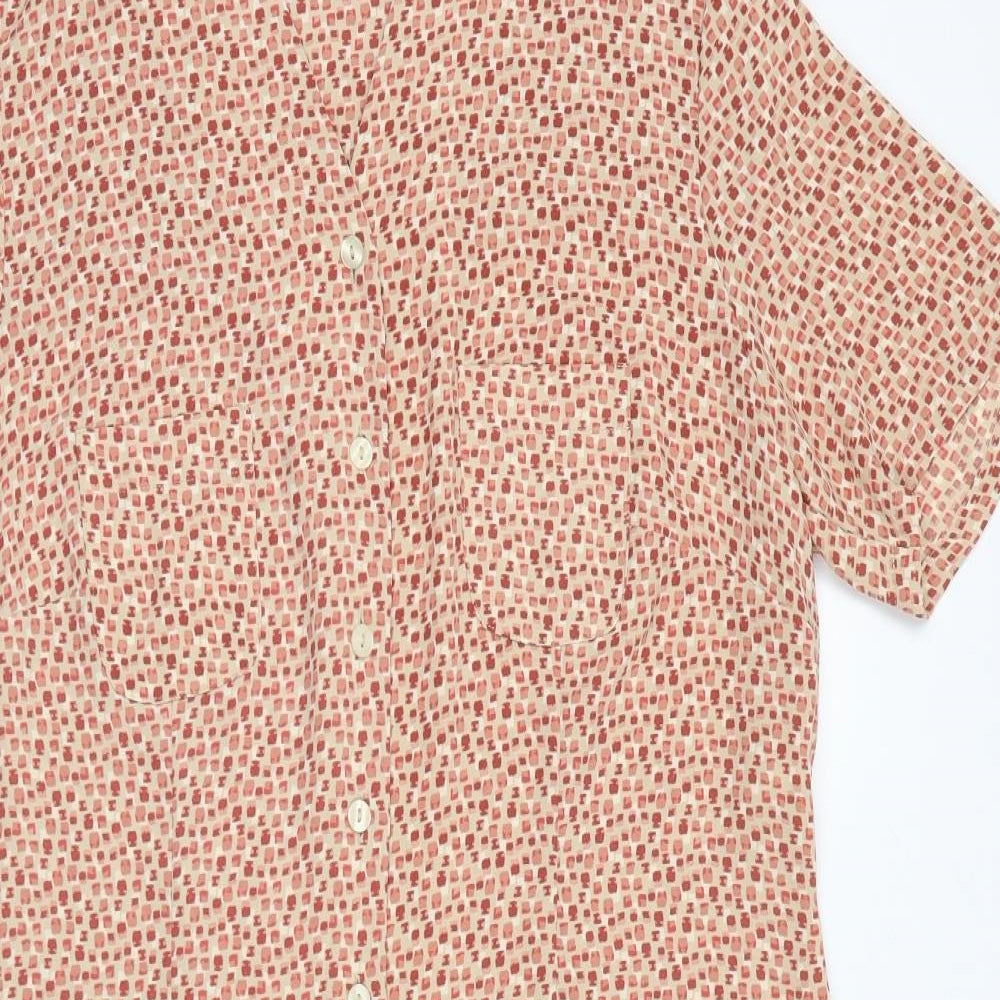 Marks and Spencer Womens Beige Geometric Polyester A-Line Size 18 V-Neck Button