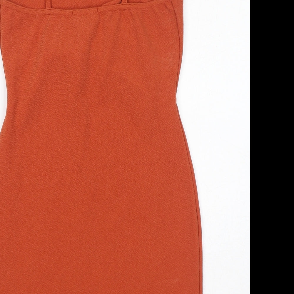 Missguided Womens Orange Polyester Basic Tank Size 12 Square Neck
