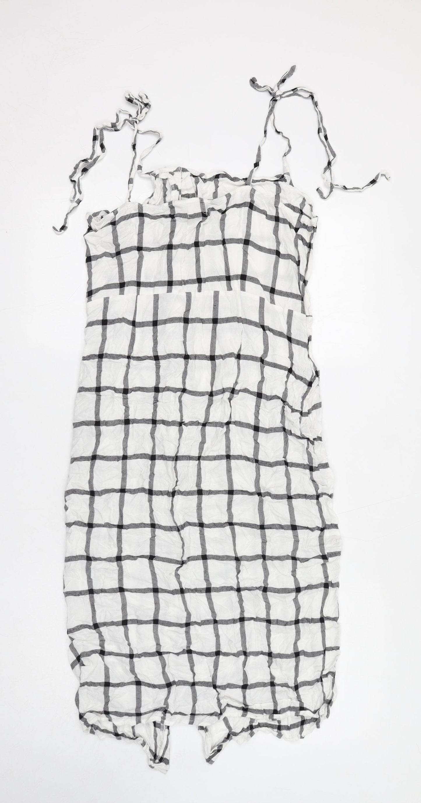 ASOS Womens White Check Viscose Slip Dress Size 12 Square Neck Button