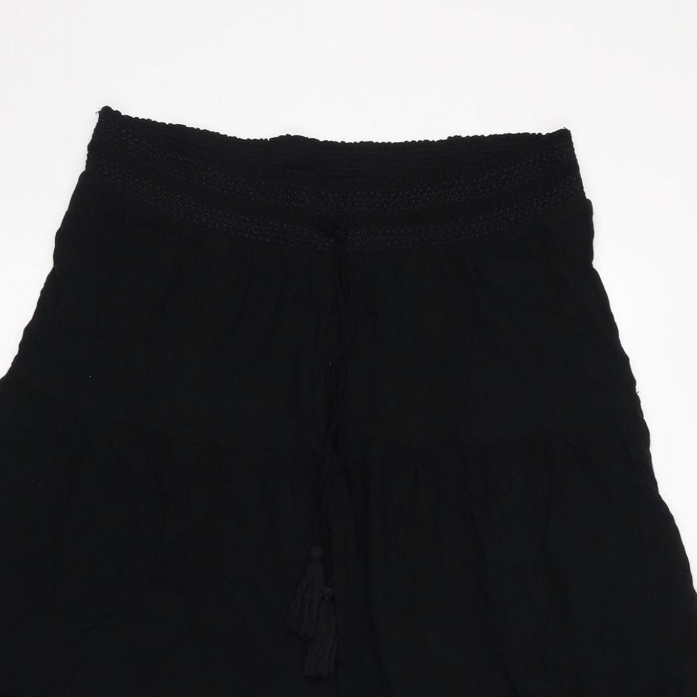 Marks and Spencer Womens Black Viscose Peasant Skirt Size 16 Drawstring
