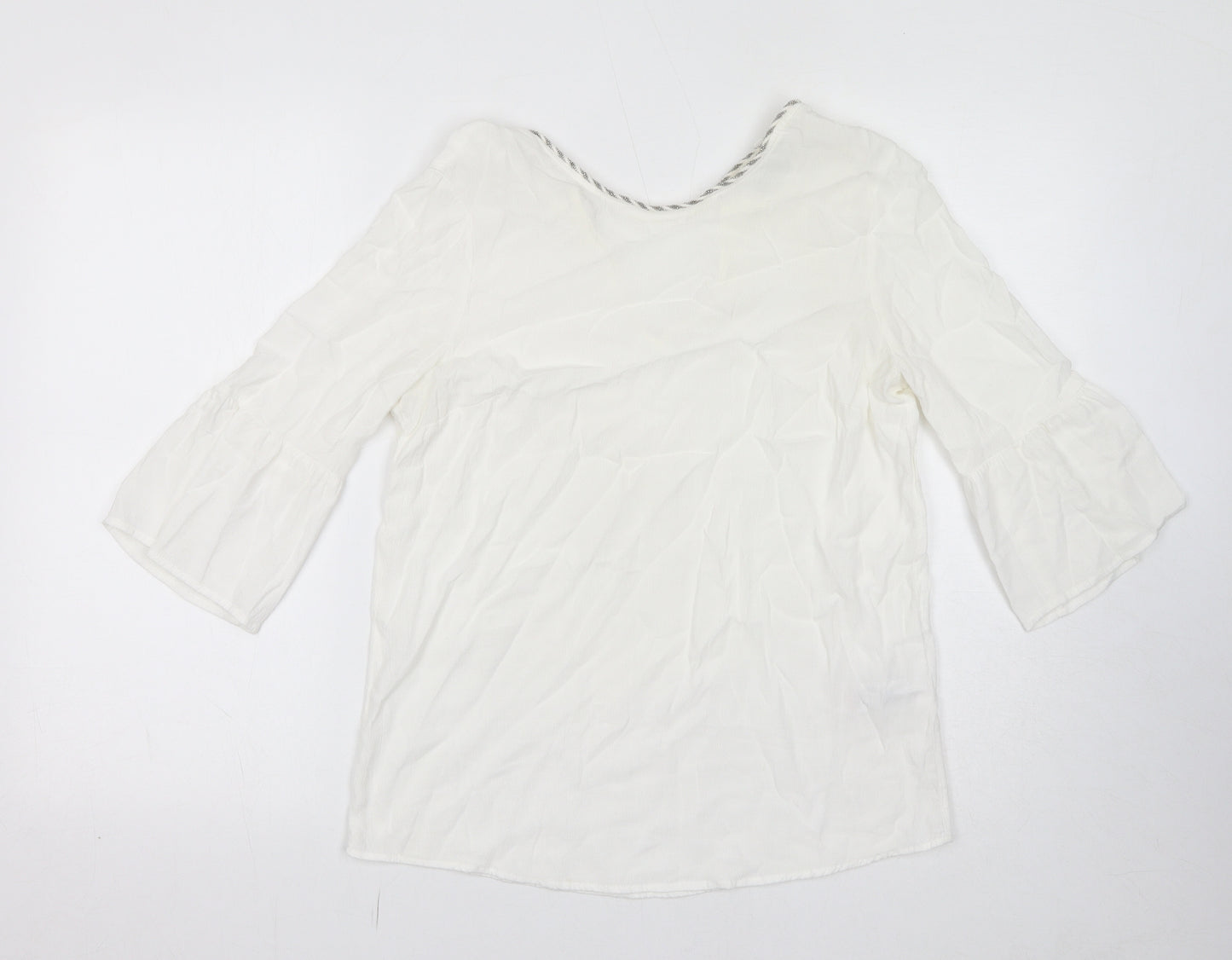 NEXT Womens White Viscose Basic Blouse Size 10 Round Neck
