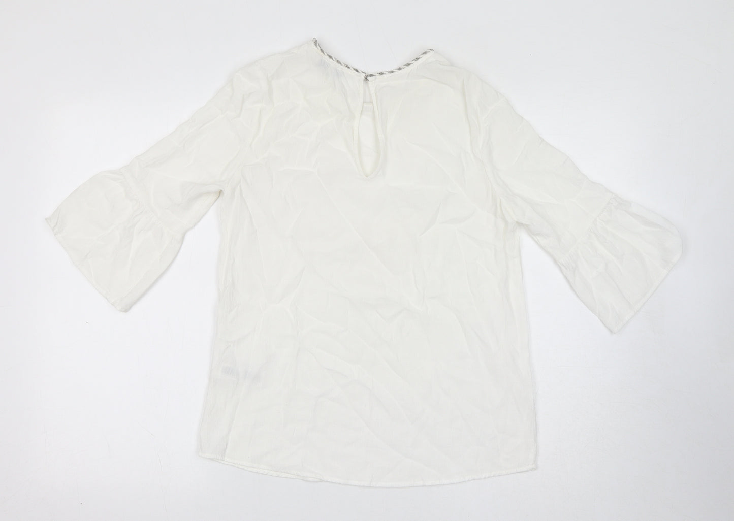 NEXT Womens White Viscose Basic Blouse Size 10 Round Neck