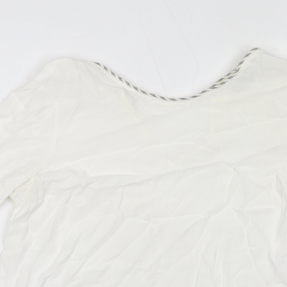 NEXT Womens White Viscose Basic Blouse Size 10 Round Neck