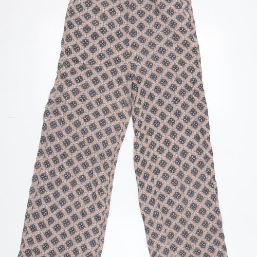 H&M Womens Beige Geometric Viscose Trousers Size 4 L27 in Regular
